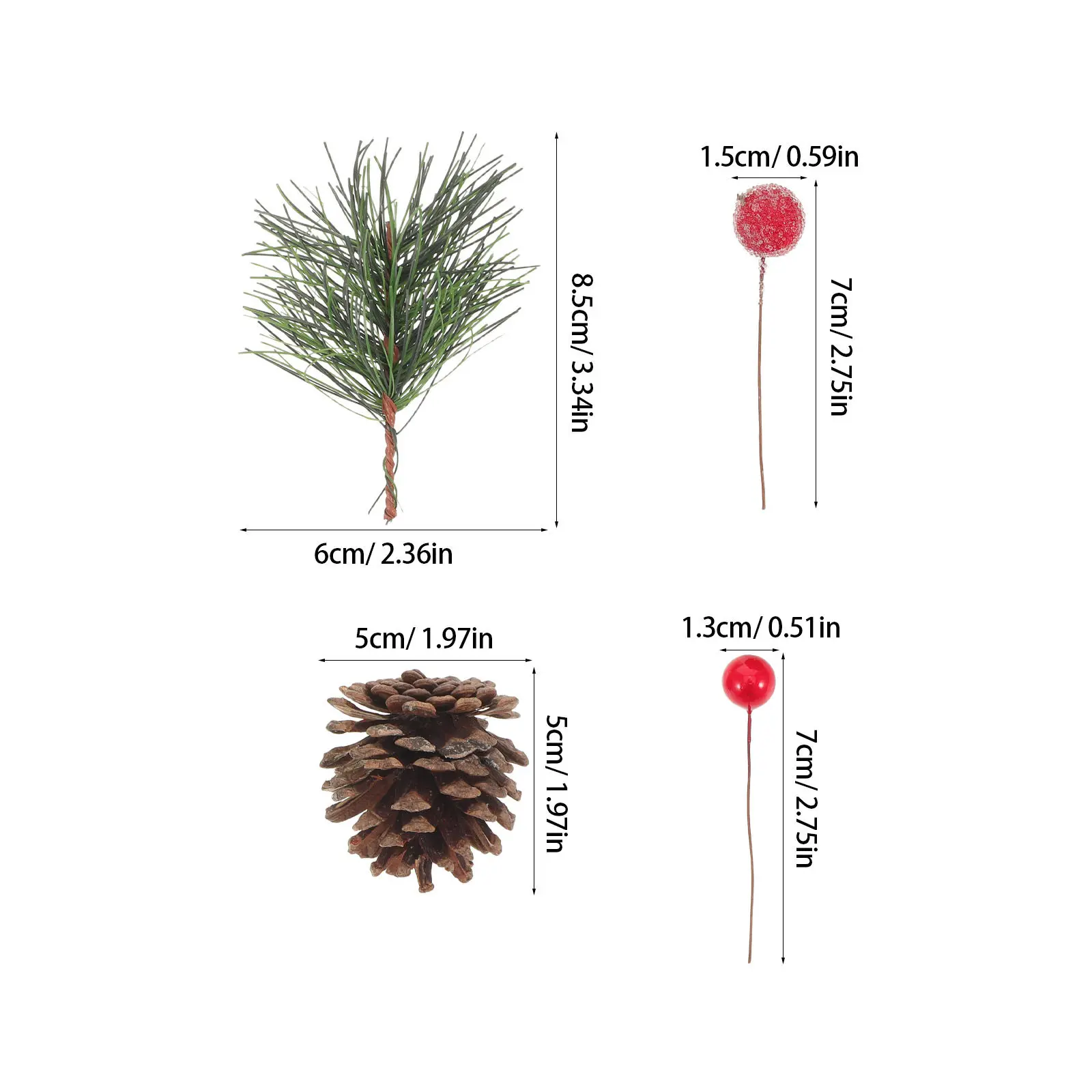 1Pack Pine Cone and Red Berry Picks Set Artificial Pine Needle Branches Faux Berry Stems Christmas Ornament Wreath Supplies
