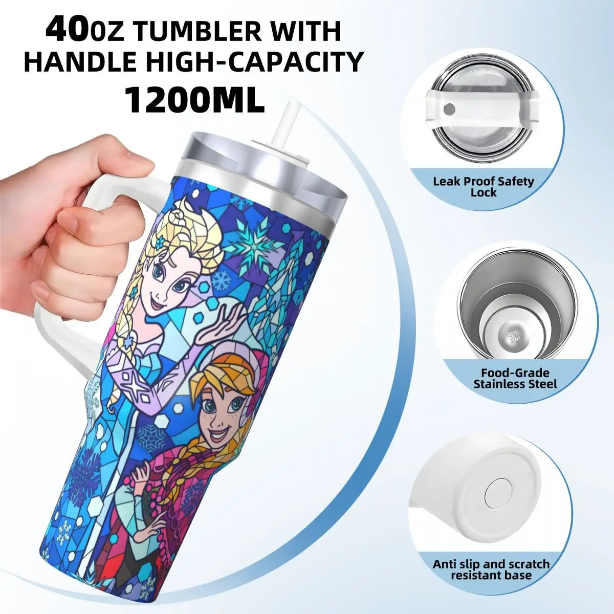 Snow White Princess Stainless Steel Tumbler Travel Car Mugs Large Thermal Cups Portable Cold and Hot Milk Tea Water Bottle