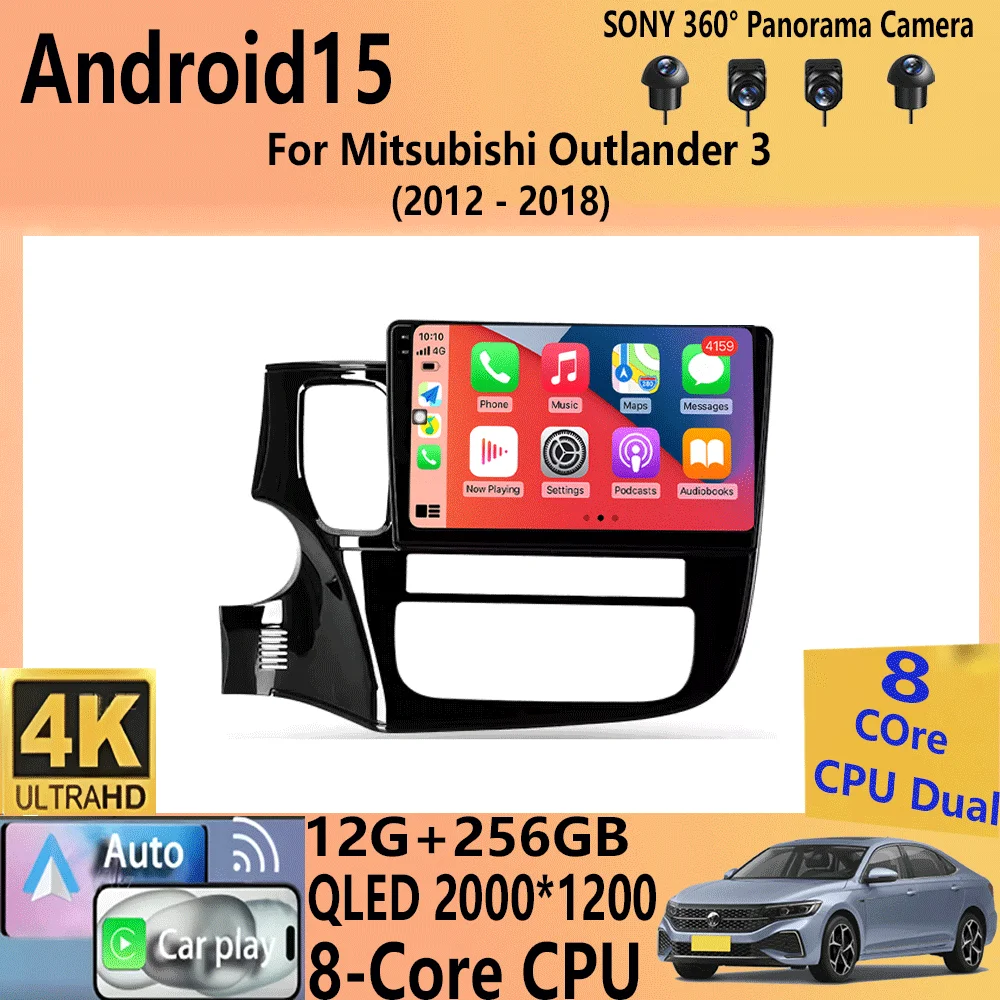 

10" Car Radio Android 15 For Mitsubishi Outlander 3 2012-2018 Stereo Multimedia Player 4G GPS Navigation Head Unit Carplay Auto