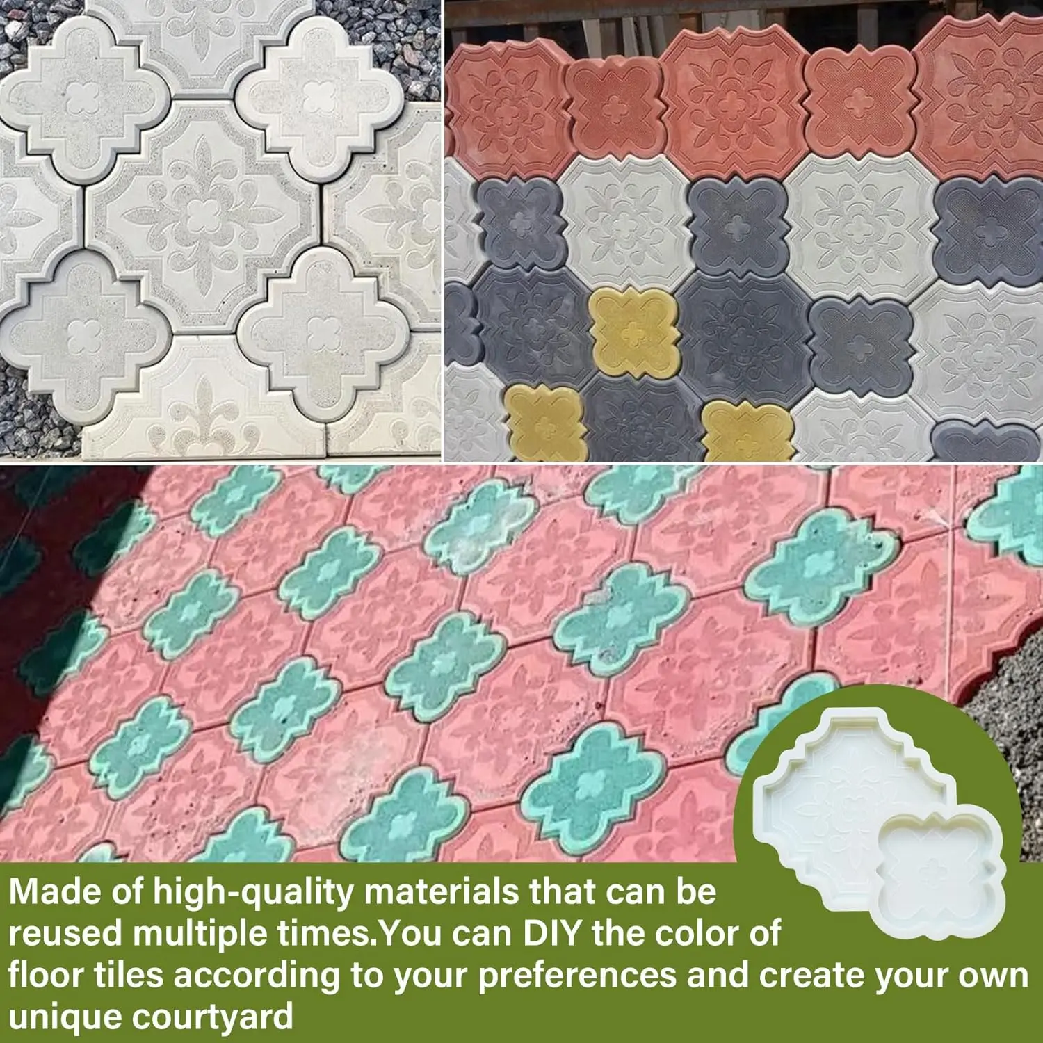 

Two-pack upgraded cement stepping stone molds for beautiful concrete paving stones in your yard and garden