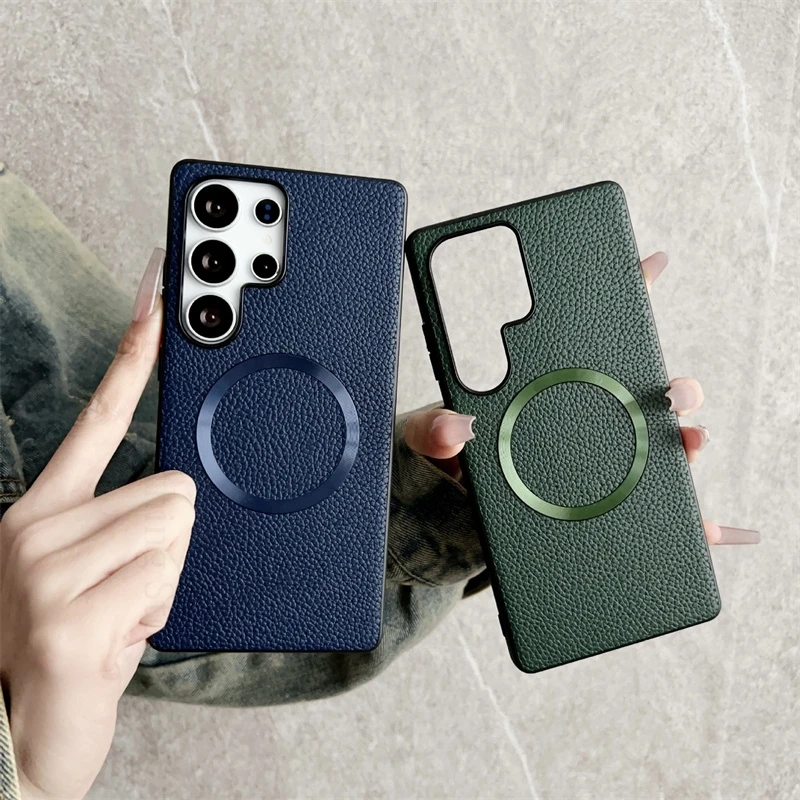 Drahtlose Ladeabdeckung Leder Handyhülle für Samsung S25 Edge S24 Ultra S23 Plus A07 A16 A26 A36 A56 5G TPU Schutzhülle