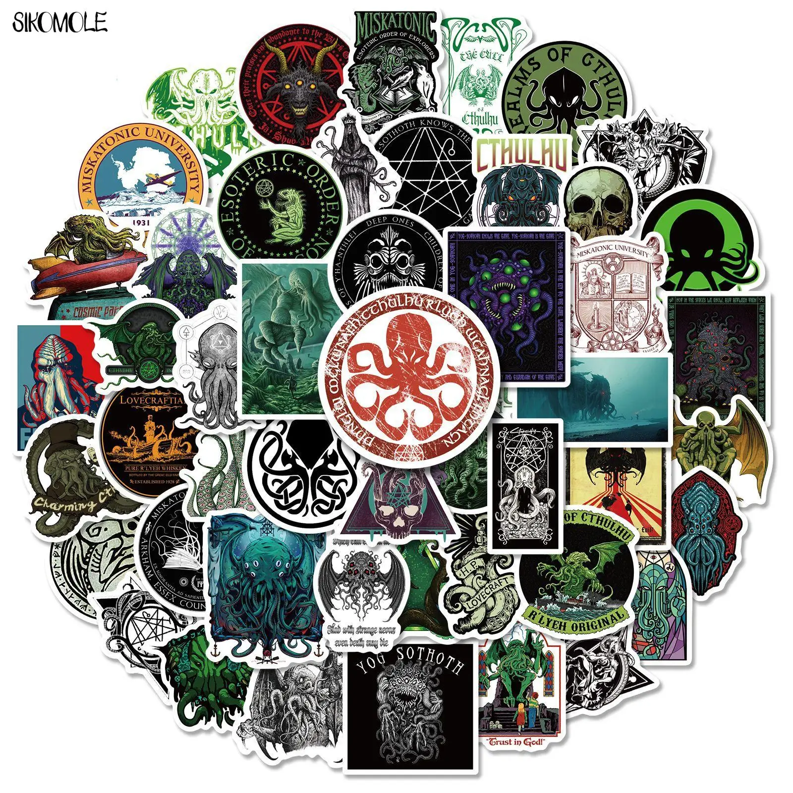 10/30/50PCS Mixed Cartoon Great Cthulhu Mythos Graffiti Stickers Skeleton Horror DIY Toys Car Skateboard Laptop Decal Sticker F5