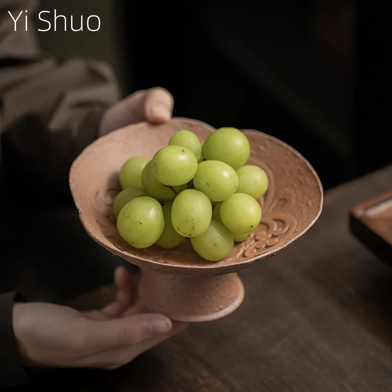 

Old Rock Mud Fruit Plate Fruit Plate Household Snack Dried Fruit Plate Chinese Ceramic Refreshment Tray Coarse Pottery