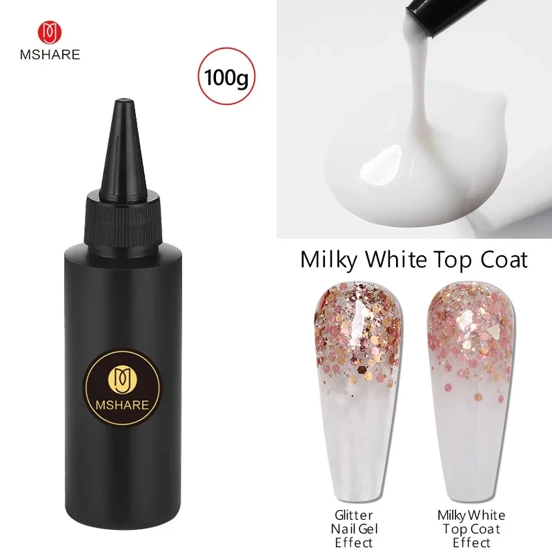 

MSHARE Milky White No Wipe UV/LED Gel Milky Top Coat Sosk Off Gel Nail Polish Translucent Jelly Semi Permanent Vernis 10/30ml