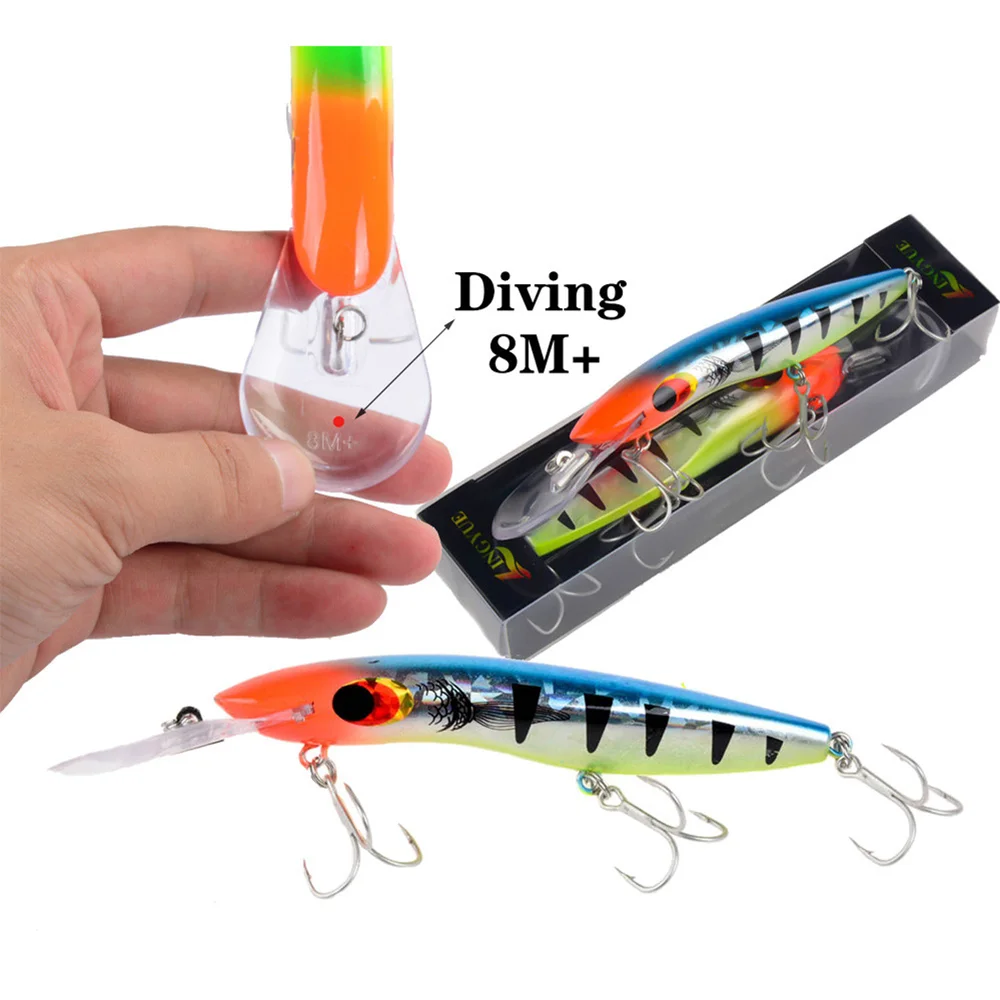 Durable buceo profundo 8M + Big Minnow Wobbler simular cebo duro Artificial 10 colores Señuelos de pesca para peces carnívoros de agua dulce