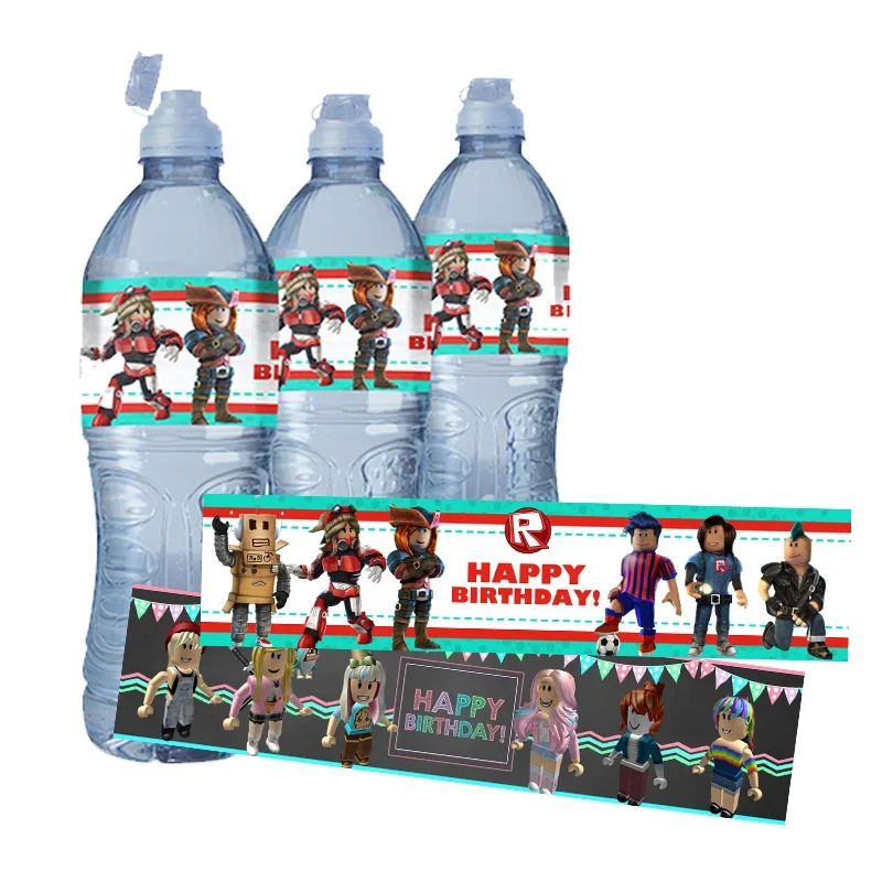 24 قطعة من ملصقات زجاجات المياه لديكور روبلوكس الكرتونية للأولاد والبنات وملصقات استحمام الطفل وحفلات أعياد الميلاد ومستلزمات التعبئة #1