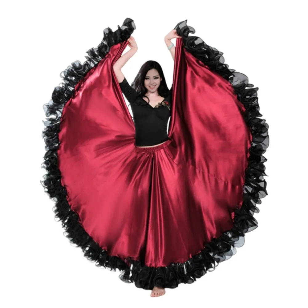 Moda liscia spagnola gonna di flamenco poliestere festa costumi di danza del ventre grande altalena sala da ballo danza Paso Doble vestito da ballo donna