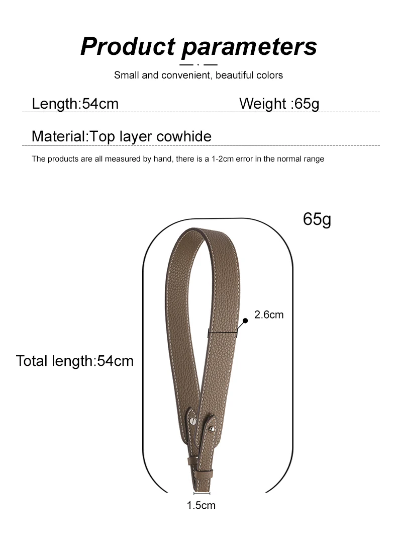 3.3cm 2.6cm Wide No BuckleBag Shoulder Strap Bag Strap Vegetable Tanned Cowhide Togo Lychee Pattern Diagonal Shoulder Bag Strap