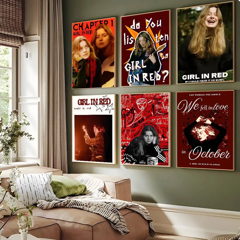 G-Girl In R-Red Singer Vintage Posters Sticky Retro Kraft Paper Sticker DIY Room Bar Cafe Kawaii Room Decor