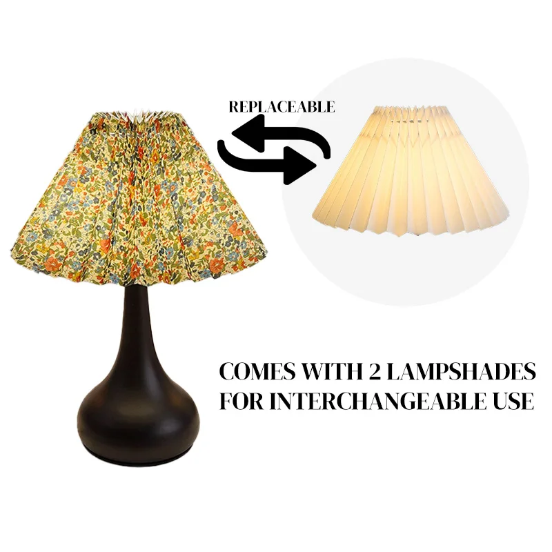 Nordic Desk Lamp with 2 Styles Pleated Fabric Shades USB Atmosphere Light for Dining Bar One Lamp Meets Two Style Needs