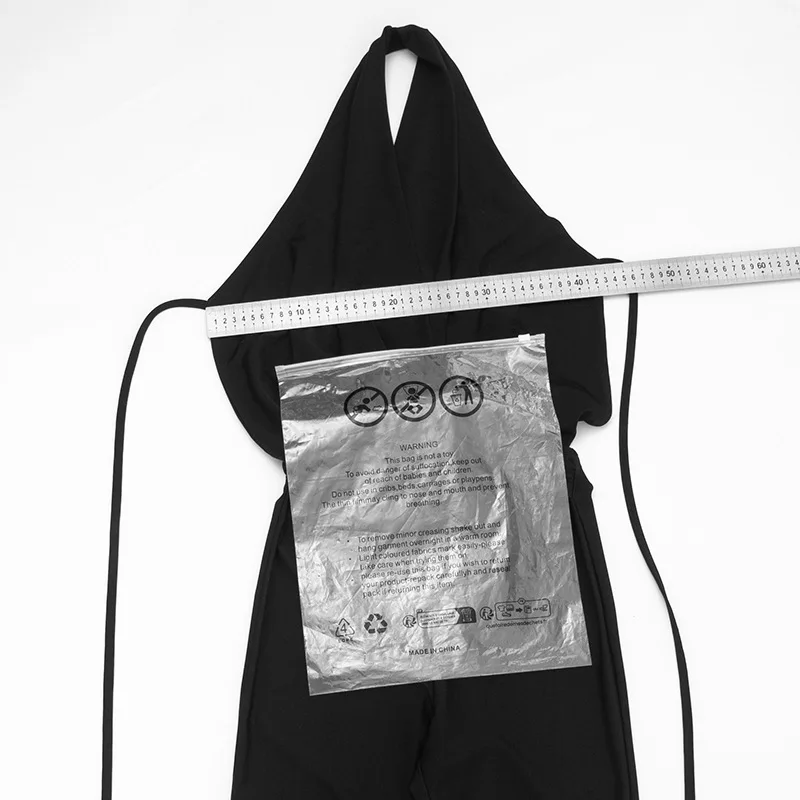 Damen Neckholder-Cowl-Jumpsuit mit tiefem V-Ausschnitt, rückenfrei, mit Schnürung, aus Polyester-Satin, figurbetonter Jumpsuit, ärmellos, Club-Party-Outfit – Detail 8