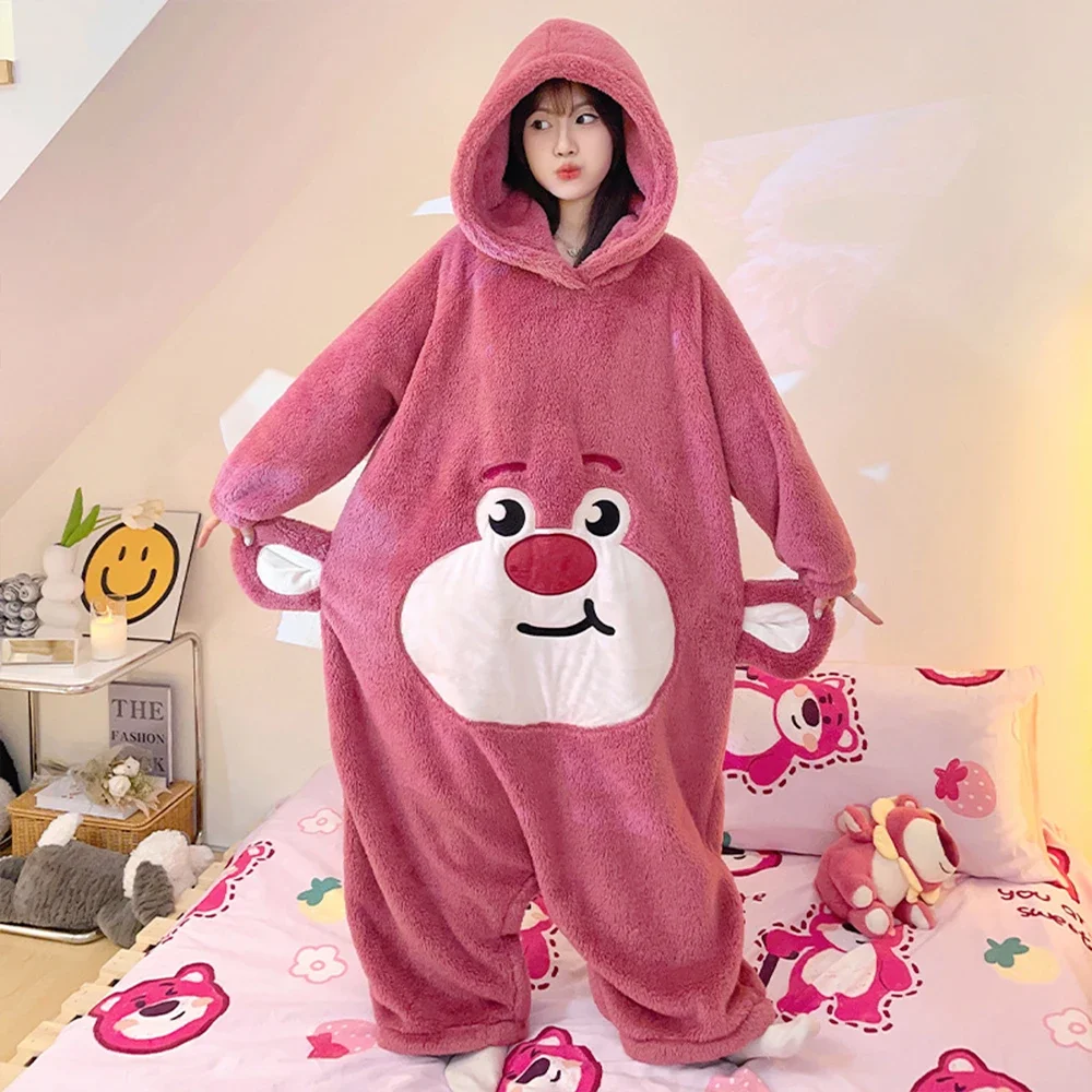 Sanrioed การ์ตูน Pochacco ผู้หญิง Plush Piece Nightgown อะนิเมะ Kawaii Cinnamoroll Coral ขนแกะชุดนอน Thicken WARM ฤดูหนาว Homewear