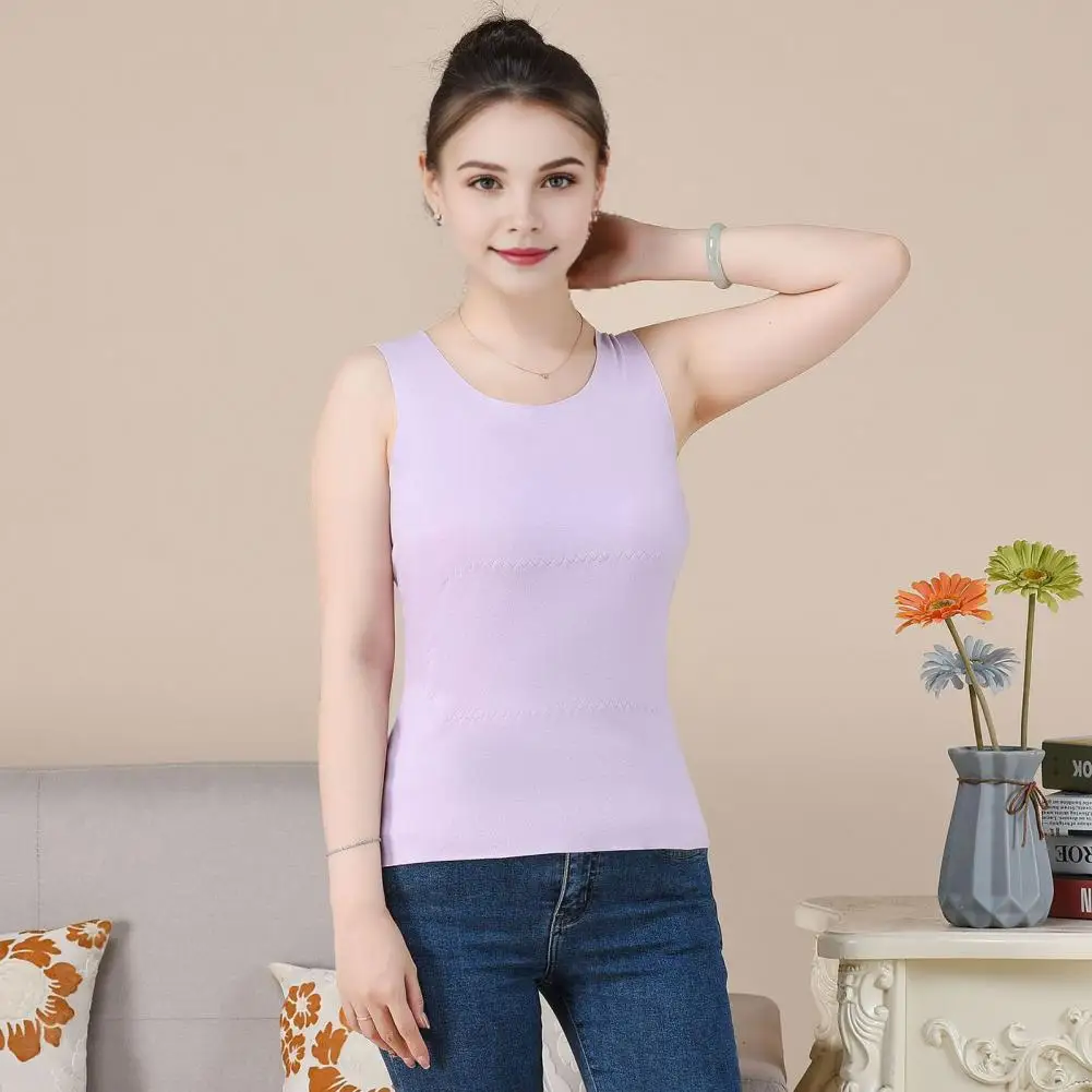 Heat-retaining Vest Women's Seamless Thermal Vest with Double-sided Plush for Fast Temperature Lock Round Neck Slim Fit Elastic