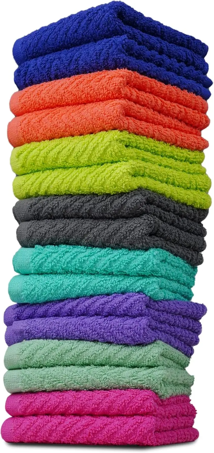 

Multicolor Zigzag Wash Cloths - 16 Pack, 12x12 Inch, Soft & Absorbent for Face, Gym, Spa