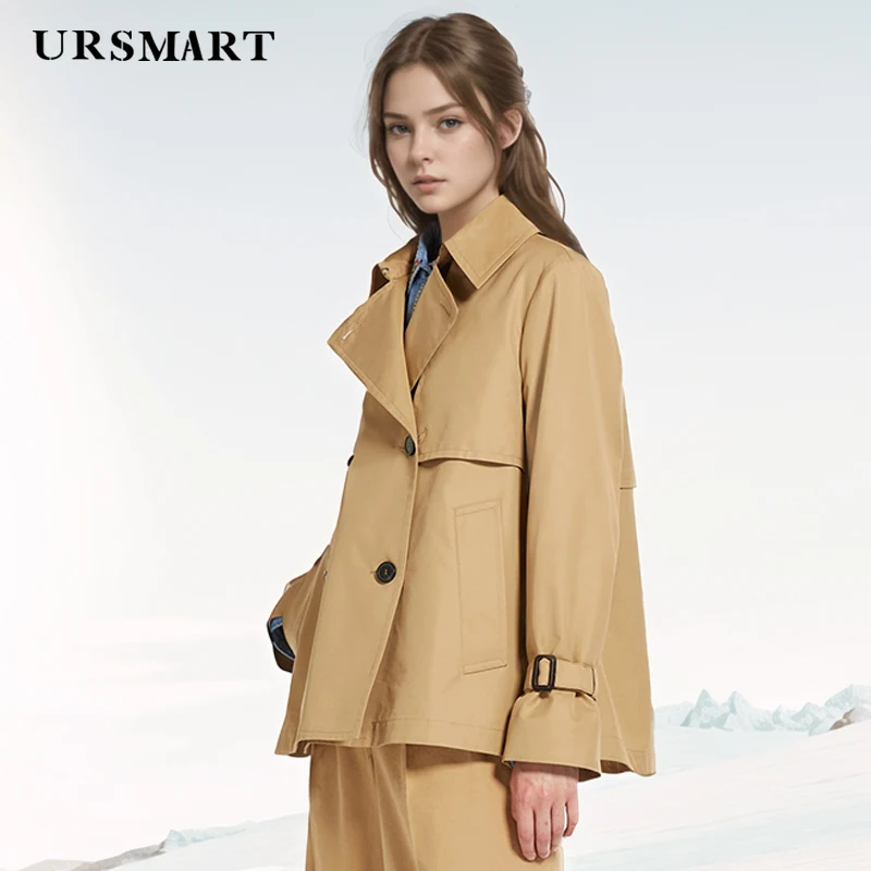 Minimalist Khaki Women\'s Trench Coat – Short Loose Fit Comfortable Custom Cotton Windproof Windbreaker