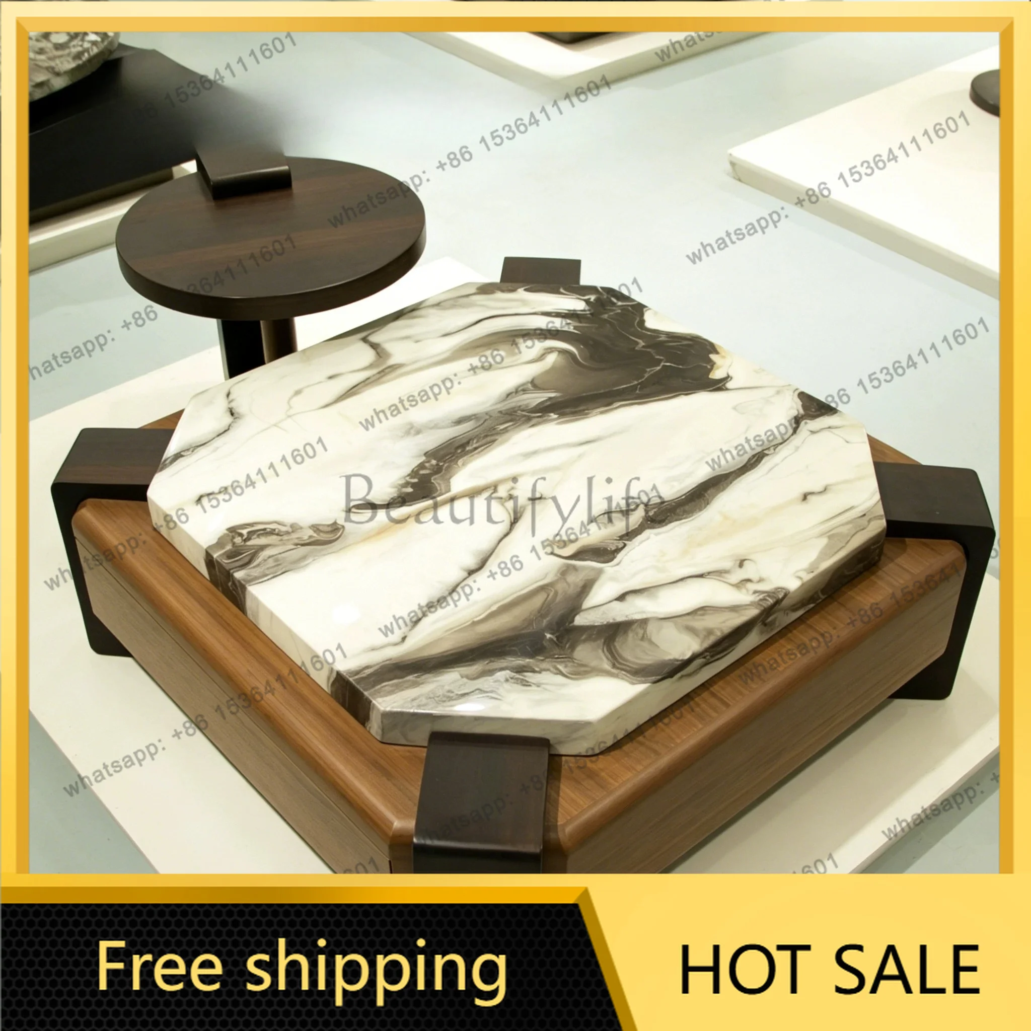 XX. Modern simple marble coffee table combination solid wood drawer frame square storage living room tea table