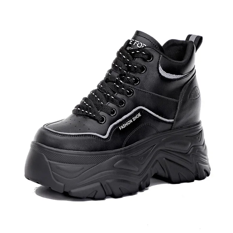 

Женские ботильоны, осенняя обувь из натуральной кожи, женские кроссовки на платформе, увеличенные высоты, зимние ботинки на толстой подошве 8 см на танкетке