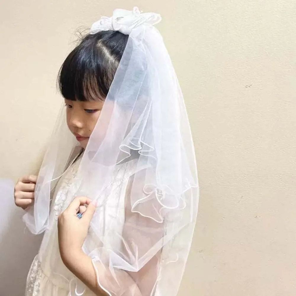 

Elegant White Veil Hair Clip Mesh Beads Girls Head Gauze Headdress Rhinestone Bridal Tulle Birthday Headdress