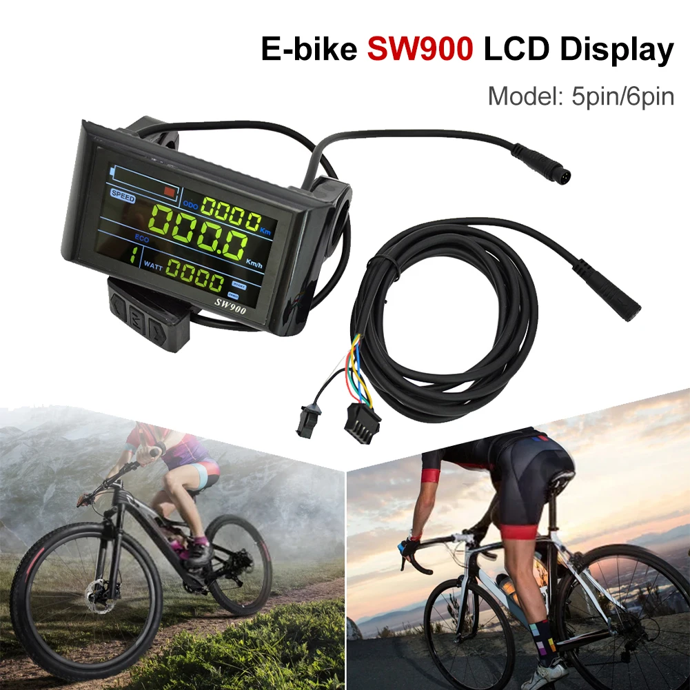 SW900 E-bike LCD Display Speed Control Panel 24-60V 5/6pin Adapter Cable Electric Scooter Bicycle LCD Display Cycling Accessory