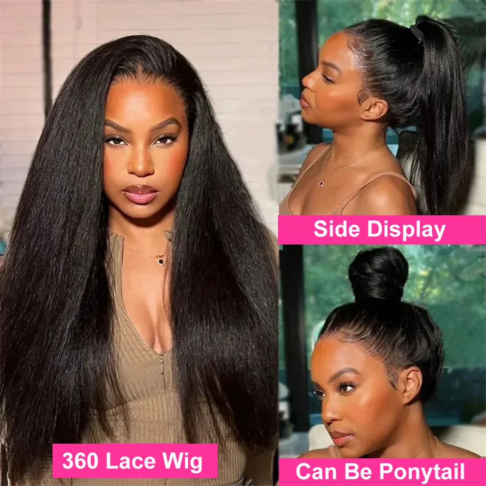 Cheap Kinky Straight 13x4 HD Lace Front Wig Glueless Yaki Straight 30 Inch Lace Frontal Wig 100% Human Hair 4C Edges Curly Wigs