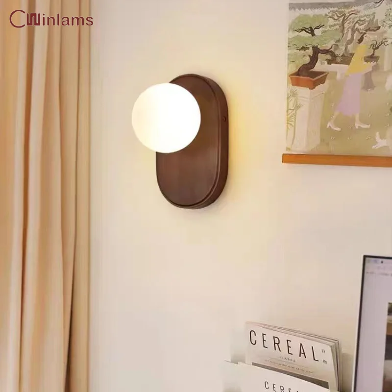 Minimalist Solid Wood Bedroom Wall Light Simple Living Room Hallway Retro Simple Study Bed Lamp G9 Light Source