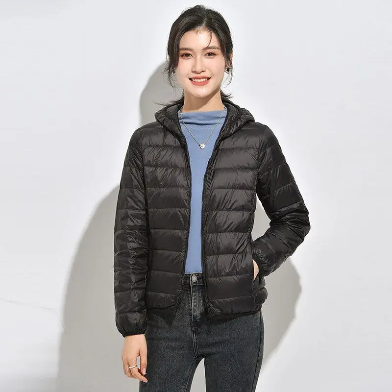 Female Korean Slim Fit Ultra Lightweight Packable Hooded Down Coats 15 Colors Women Fashion Hooded Solid Warm Puffer Jacket