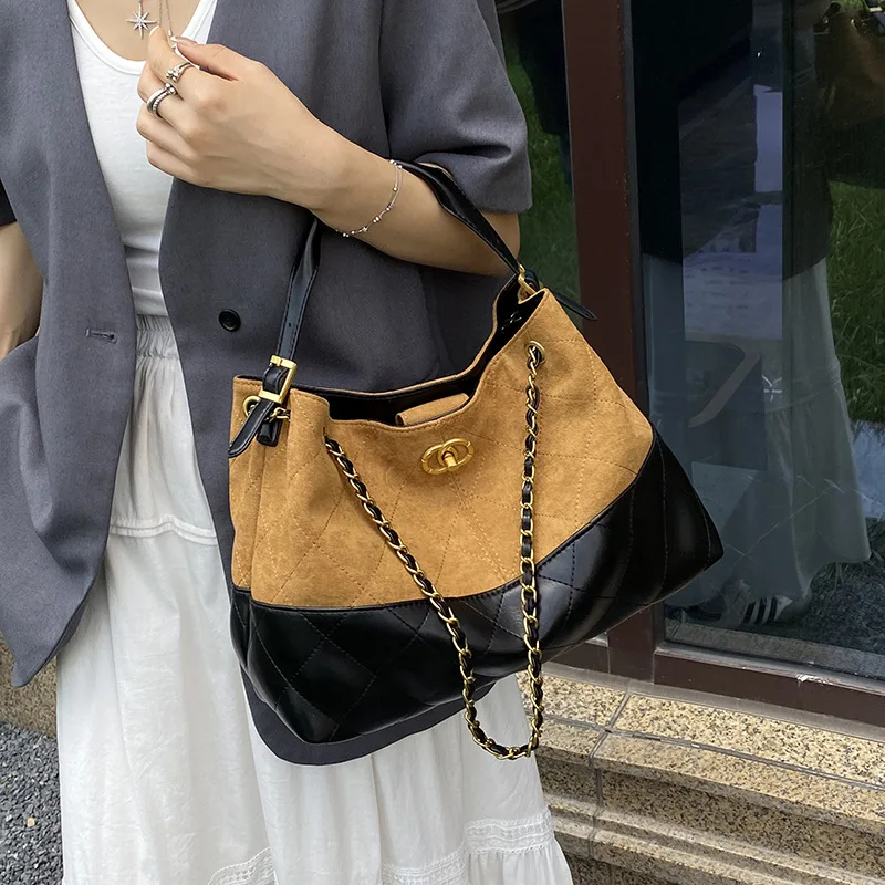 

Premium sense large capacity small fragrant wind matte rhombus tote bag women's 2025 new contrasting color shoulder handbag