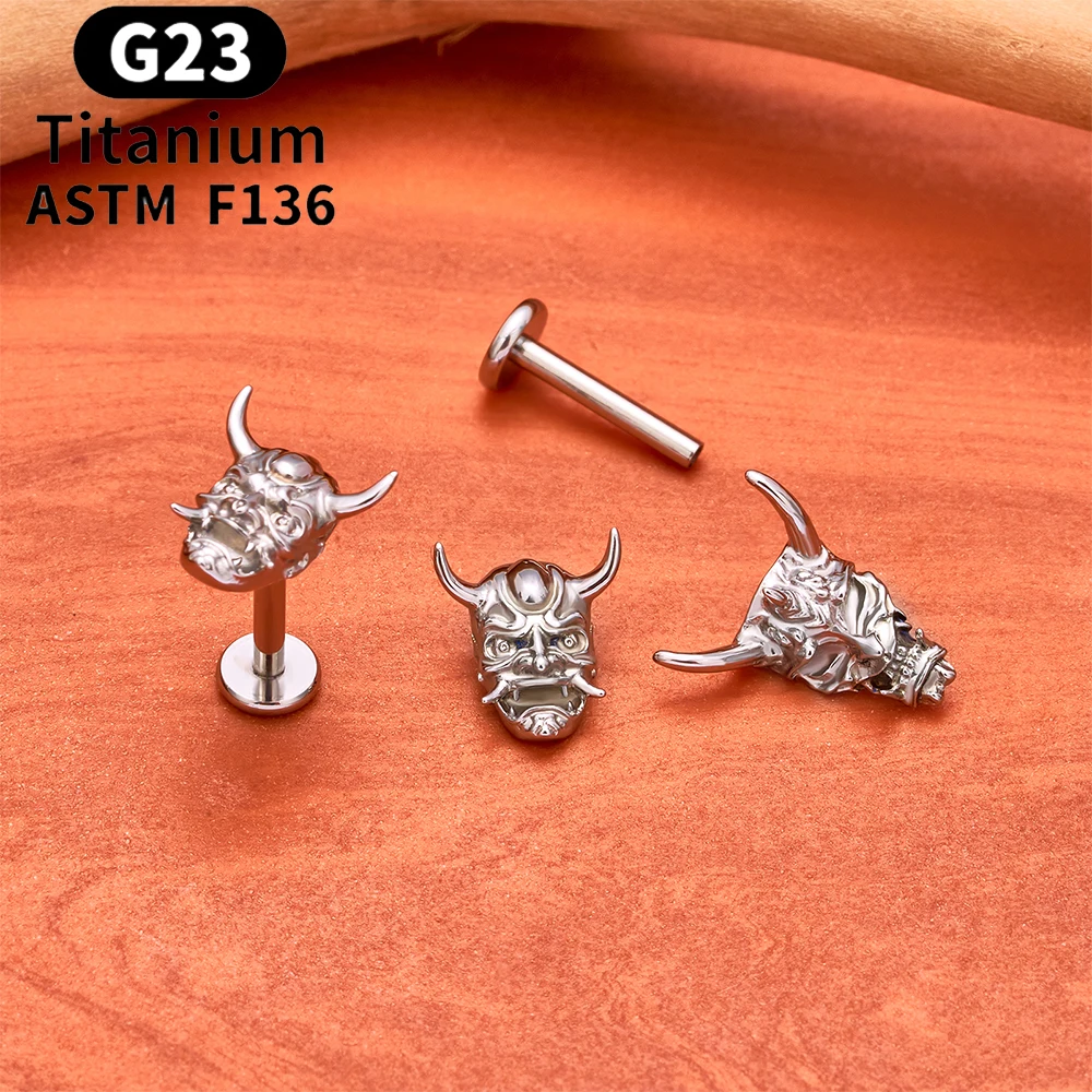 ASTM F136 التيتانيوم ثقب الأذن الغضروف اللولب الزنمة القرط مسمار الموضوع 16 جرام أوني المحارب قناع رأس Labret الدائري مجوهرات للجسم