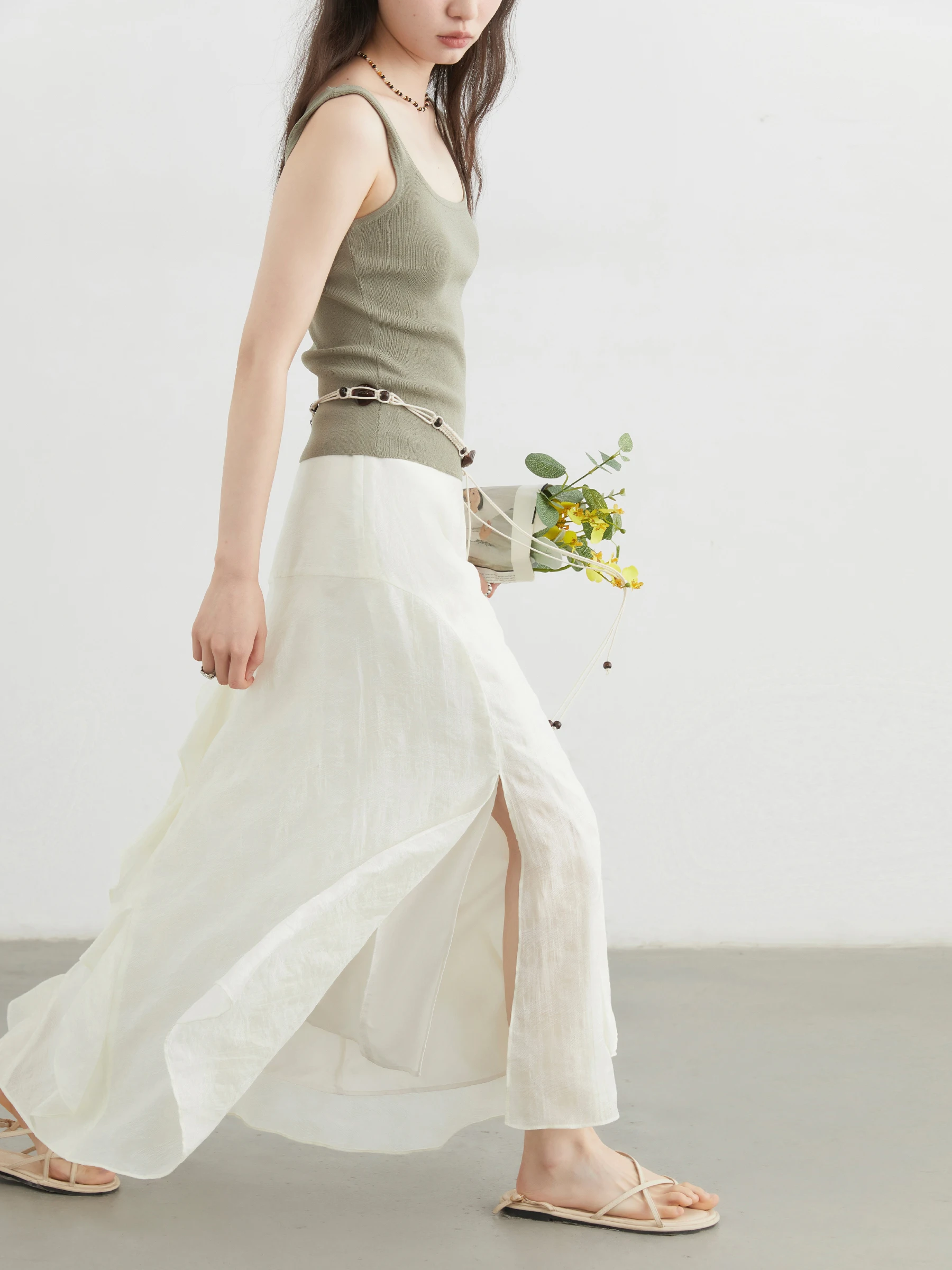 CHIC VEN Korean Women Skirts Solid Loose Casual New Design A-line Split Half Skirt Female Ruffle Edge Skirt Spring Summer 2025