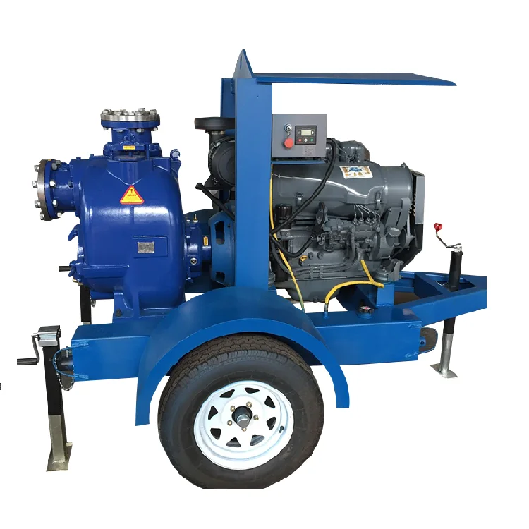 Movable Self-priming Diesel Fuel Engine Trash Water Pump with 2 4 Wheels Trailer