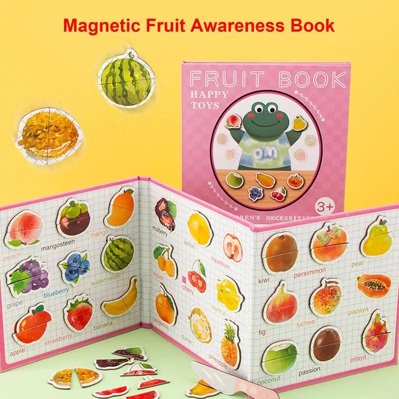 Juguetes de aprendizaje magnéticos, libro educativo de frutas de madera, lindos juguetes de aprendizaje, divertidos juguetes para niños para desarrollar la observación lógica