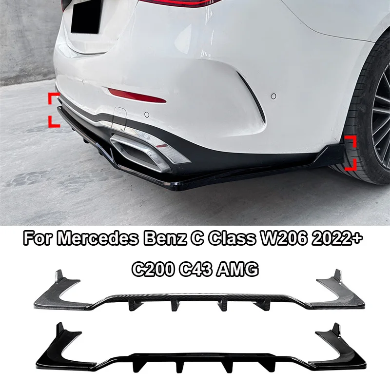 

For Mercedes Benz C Class W206 C200 C43 AMG 2022 + Lower Rear Bumper Lip Diffuser Spoiler Splitter Protector Car 2023 2024