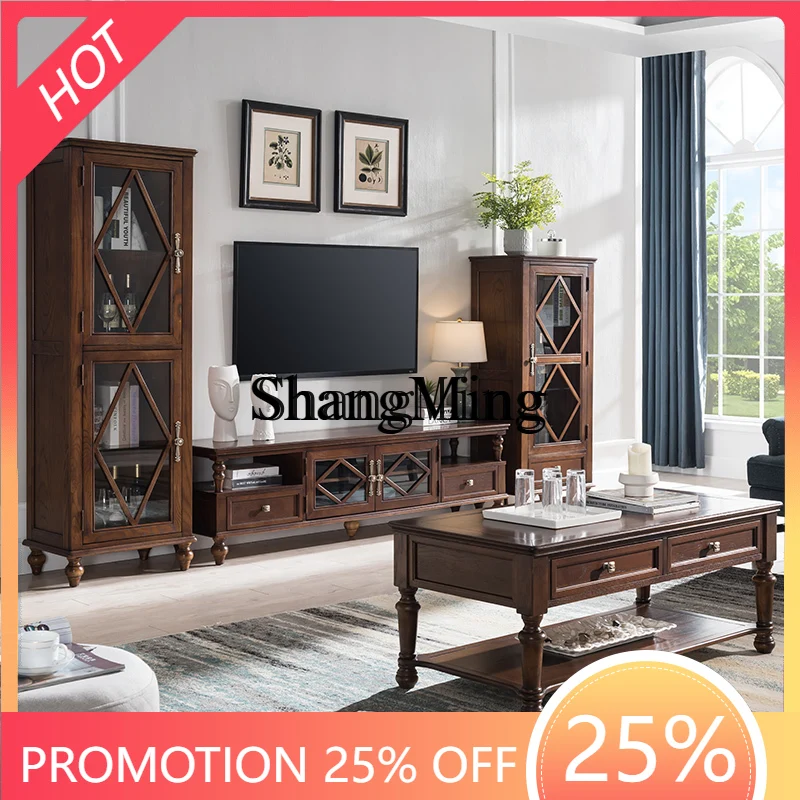 

CL wood TV cabinet ash wood coffee table wine cabinet combination set simple locker living room furniture