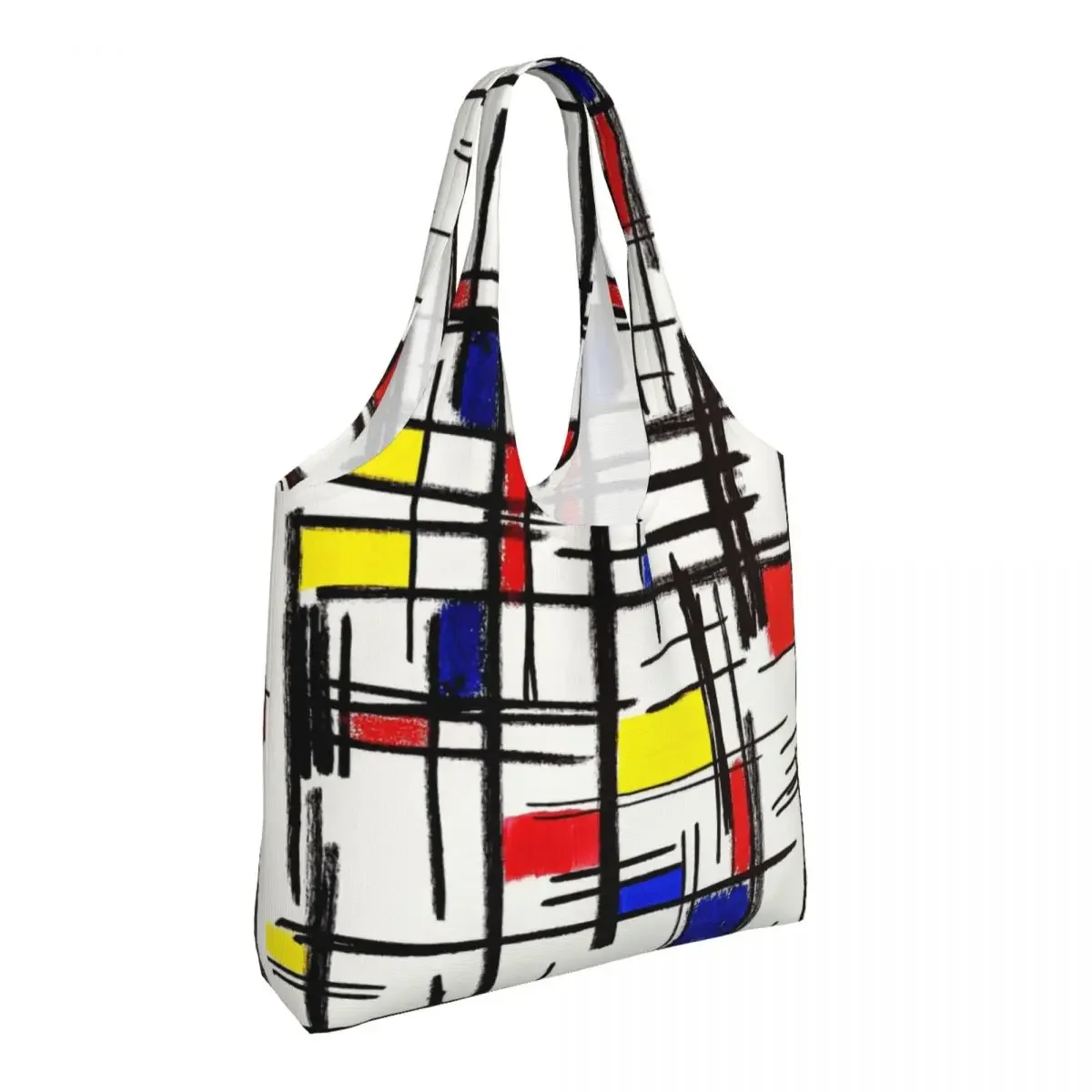 Custom Piet Mondrian Minimalist De Stijl Grocery Shopping Bag Canvas Shopper Shoulder Tote Bags Capacity Portable Modern Handbag