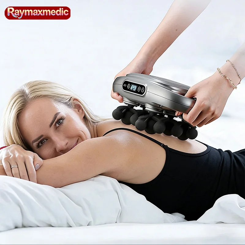 

Массажный пистолет Raymax с 22 насадками для глубокого массажа мышц, беспроводной, высокочастотный, вибрационный, для тела, спины, ног и шеи