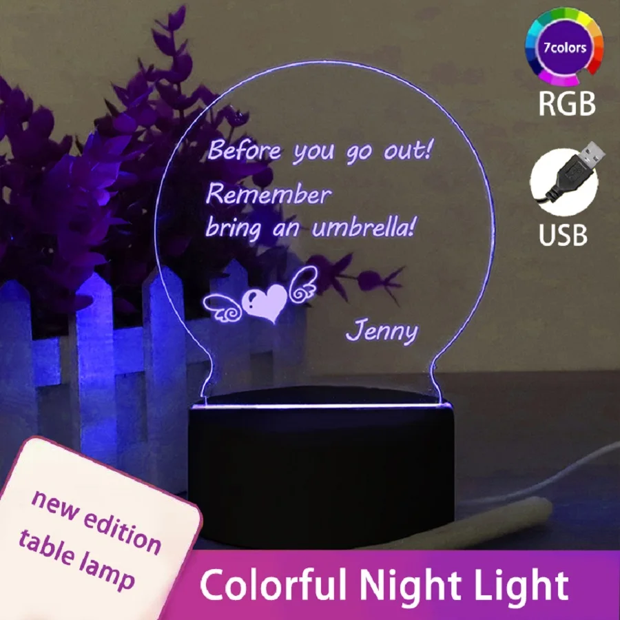 Modern USB powered LED night light with special information writing function, making it an ideal gift for brothers and girlfrien