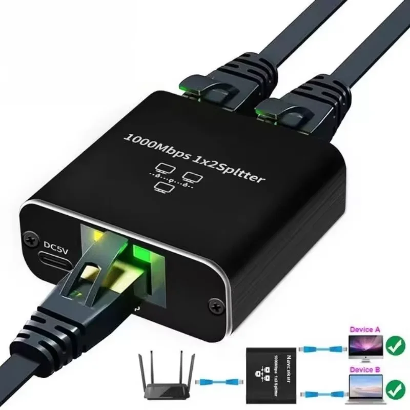 1 to 2 1000M Rj45 Splitter Gigabit Ethernet Adapter Internet Network Cable Extender Rj45 Connector for PC TV Box Router Sharer
