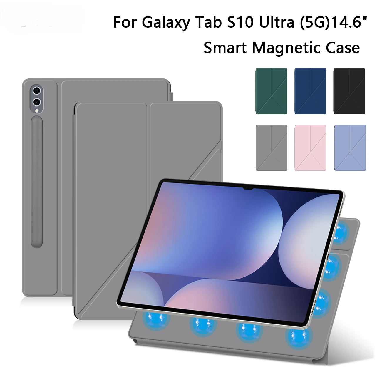 Foldable Strong Magnetic Smart Tablet Case for Samsung Galaxy Tab S10 Ultra 14.6 Inch 5G with Pencil Holder Stand Casing