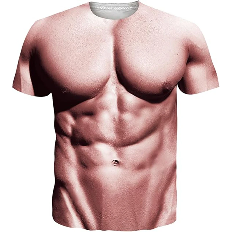 Funny Muscular Man Fat Guy Big Belly Graphic T Shirt for Men Clothing Cosplay 3D Printed T-Shirt Unisex Short Sleeve Tops Tees view 6