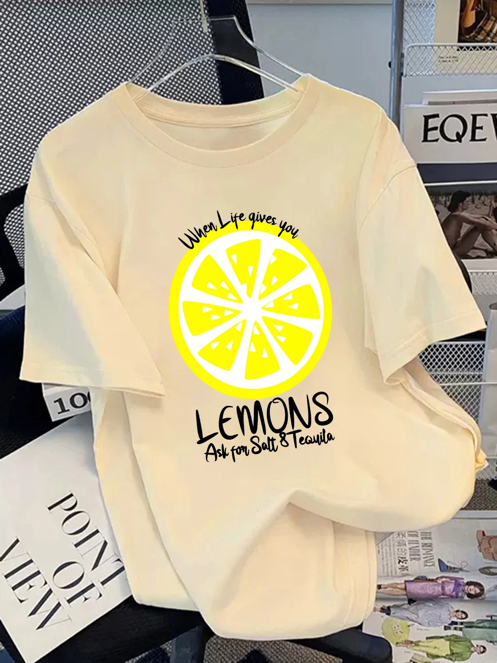 

100% Cotton Summer T-Shirts Womens Lemon Brings Good Mood Printing Tops Soft Loose O-Neck Short Sleeve Holiday Womans Clothes