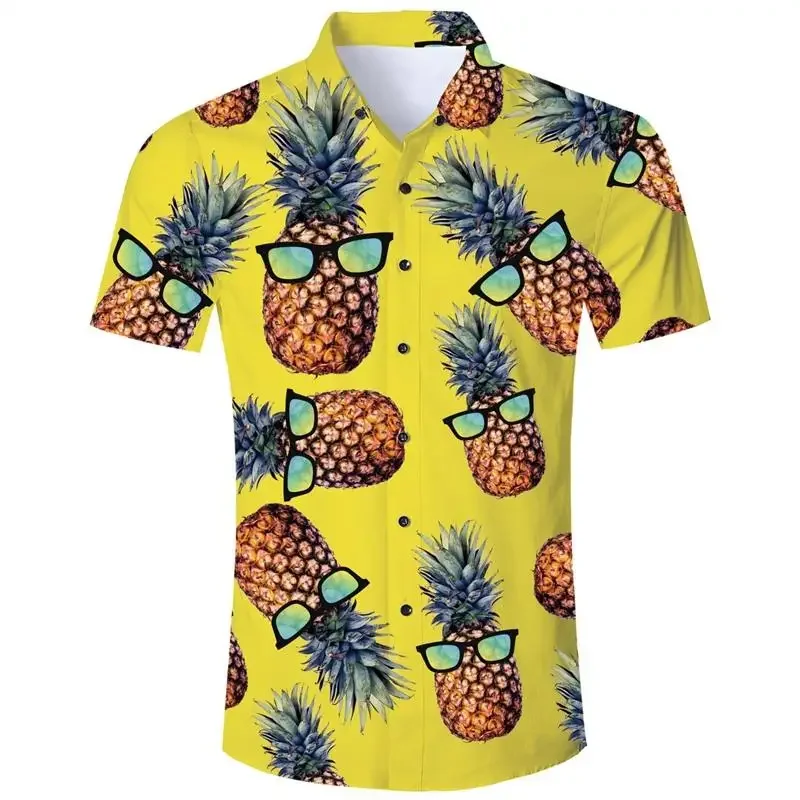 The most fashionable short sleeve shirt summer red / yellow glasses funny pineapple Hawaiian Shirt 3D shirt