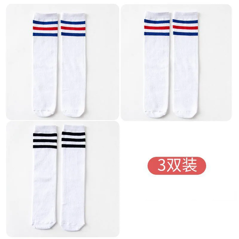 1/2/3Pairs Kinder Mädchen Kniehohe Baumwolle Socken Schwarz Weiß Drei-Linie Gestreiften Laufsport socken Fußball Golf Sport Socken – Detail 19