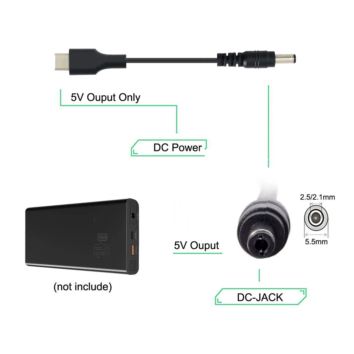 เคเบิ้ลUSB 3.1 Type C USB-C To DC 5.5 2.5มม.ปลั๊กต่อสายชาร์จสำหรับโทรศัพท์มือถือ20ซม.