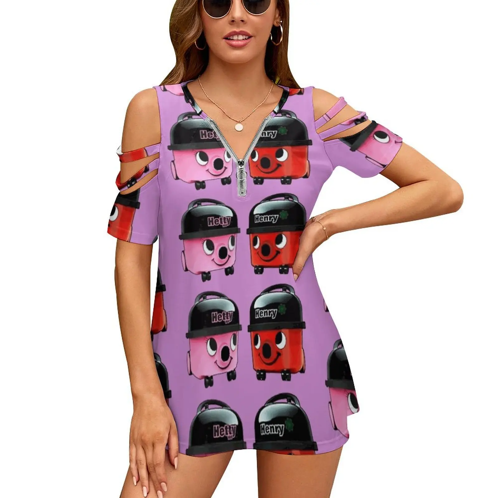 

Henry And Hetty Hoover Women Zipper Sexy Printed Vintage T Shirts Tops Full Print T-Shirt Henry Hoover Hetty Hoover Hoovers