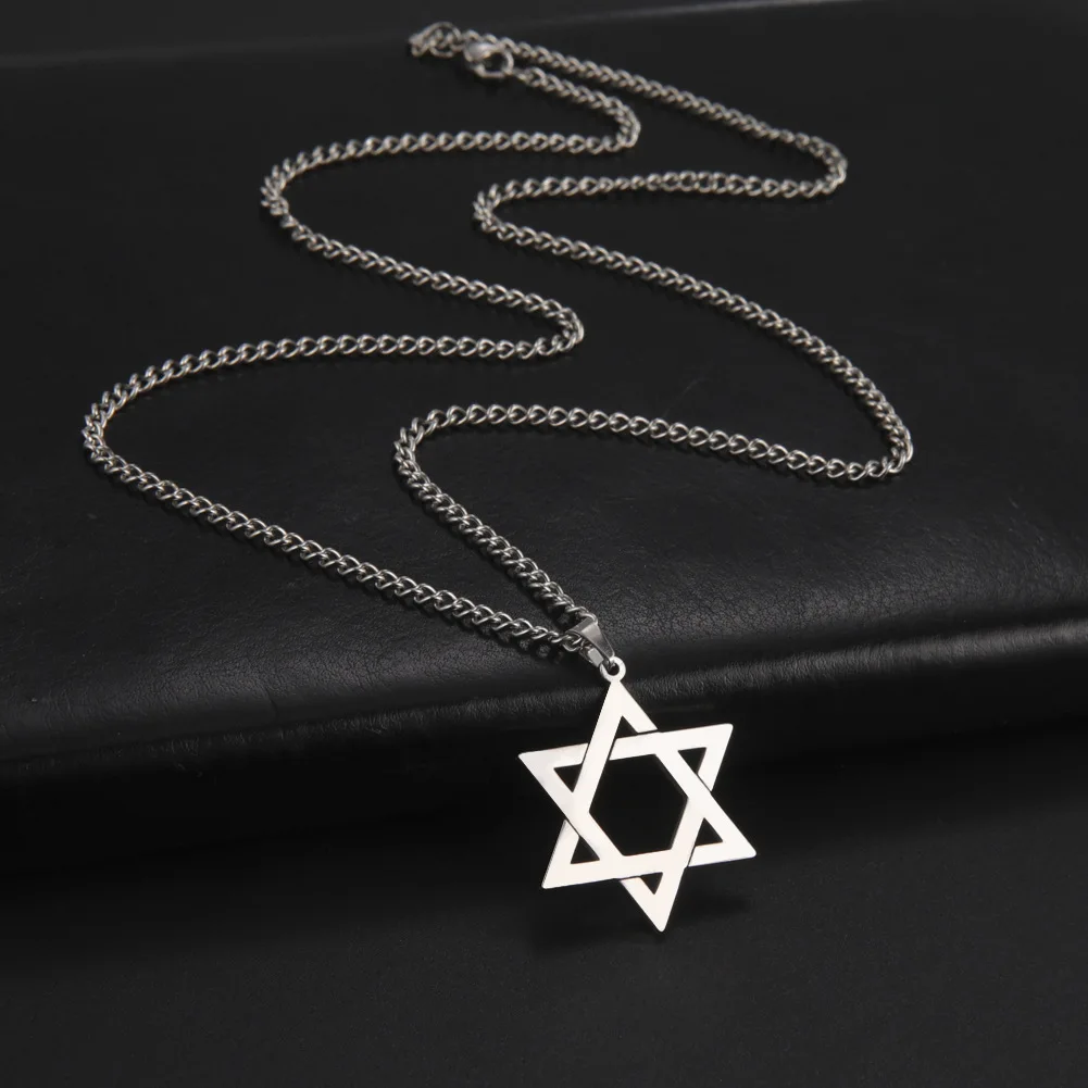 Star of David Necklace for Men Women Stainless Steel Hexagon Pendant Jewish Israel Jewelry