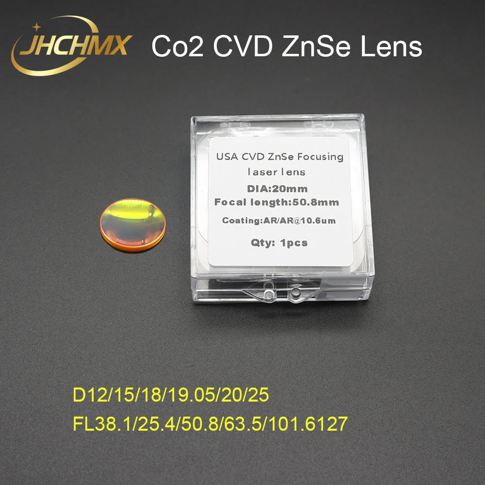 JHCHMX CO2 Laser Focusing USA CVD ZnSe Lens Dia12 15 19.05 20 FL38.1 50.8 63.5 76.2 for Laser Engraving Cutting Machine