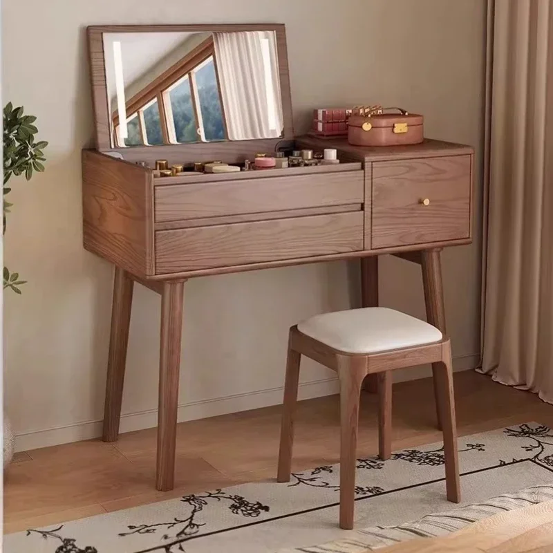 Solid wood dresser modern simple storage log wind bedroom small apartment makeup table