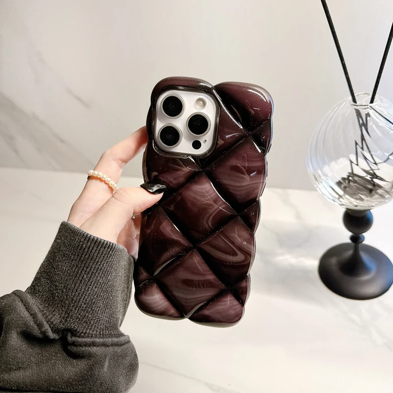 Fashion Gradient Glitter Cubes Grid Pattern Case For iPhone 16 15 13 12 11 Pro Max 15 Plus Shockproof Phone Cover Shell