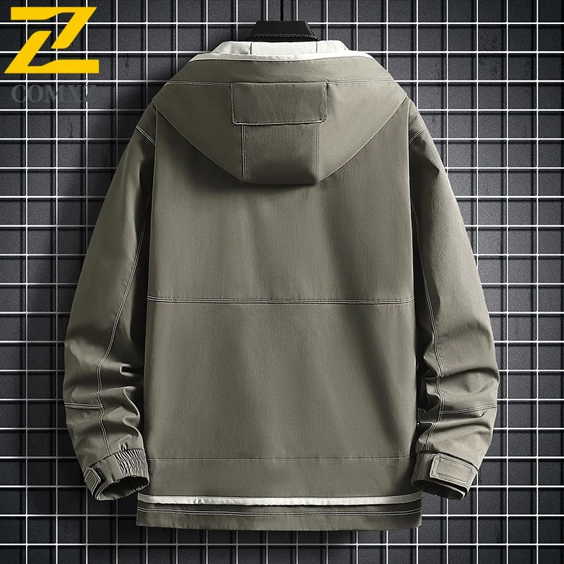 سترة COMXZ للرجال كاجوال بغطاء للرأس لتسلق الجبال في الهواء الطلق سترات متعددة الوظائف للمشي لمسافات طويلة والسفر معطف خريفي خفيف الوزن #3