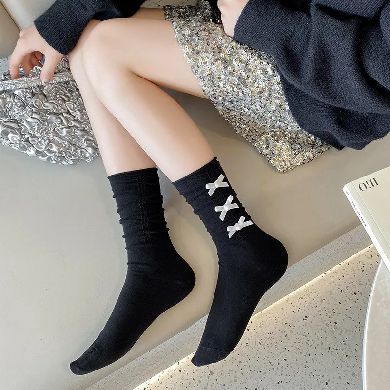 Damen Socken Frühling Sommer atmungsaktiv ultra dünne Mid-Tube Socke Schleife Socke schweiß absorbierende anti bakterielle einfache Modetrend Socke